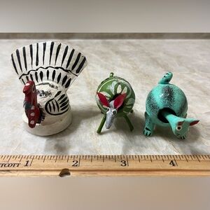 Vintage Lot 3x Bobble Nodding Head Turkey, Aardvark & Cat Artisan Made Mexico